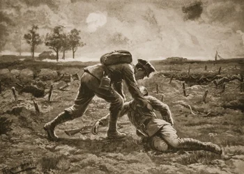 Il sergente Fuller avanza, sotto un fuoco terrificante, per salvare il suo ufficiale ferito, il capitano Haggard